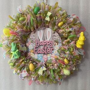 Colorful Easter Wreath with Bunny Accents